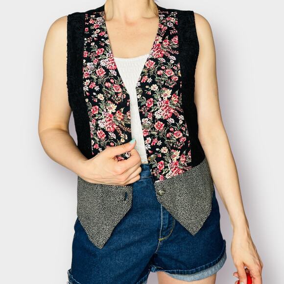 90s 2 X 5 Black Lace Floral Vest - Picture 9 of 9